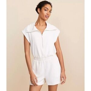 Lou & Grey Scubasoft Collared Romper Cream Zip Collar Elastic Waist Women XL